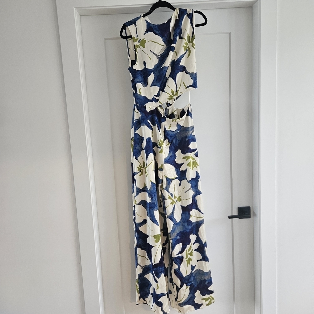 Zara Blue and White Floral Jumpsuit